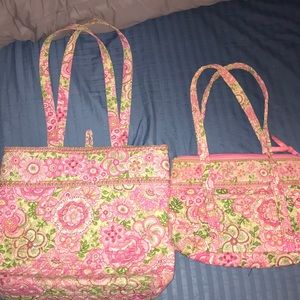 Vera Bradley Pink Green Floral Tote And Purse Set